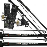 2x Black Carp Fishing Stalker 8ft 2lbTC Rods & Reels Set Up With