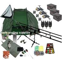 3 Rod Carp Set Up Kit Fishing Rods Reels Alarms Bait Tackle Mat