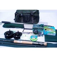 Complete Fly Kit Rod Reel Lines Tackle Bag Net etc